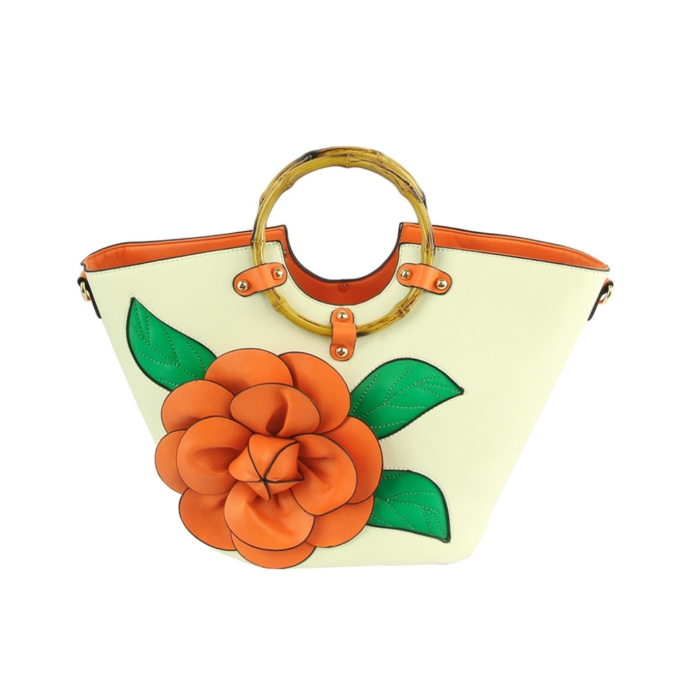 3D Flower Bamboo Round Handle Satchel